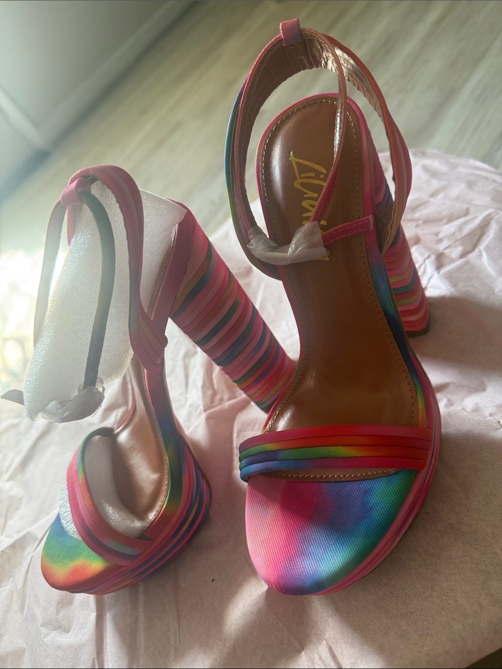 Rainbow Strappy Platform Heels - Pink Multi